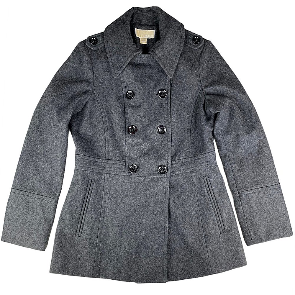 Michael Kors Charcoal Double-Breasted Wool Peacoat - Picture 2 of 11